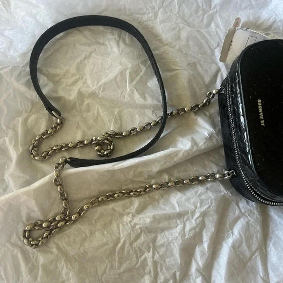 Jil Sander Black Crossbody Bag with Chain Detail